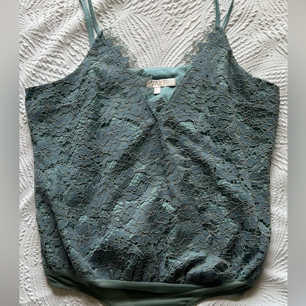 WAYF Light Blue Lace Tank Bodysuit NWOT